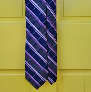 Platinum Designs Pink & Navy Plaid Stripe Extra-Long Tie 64”